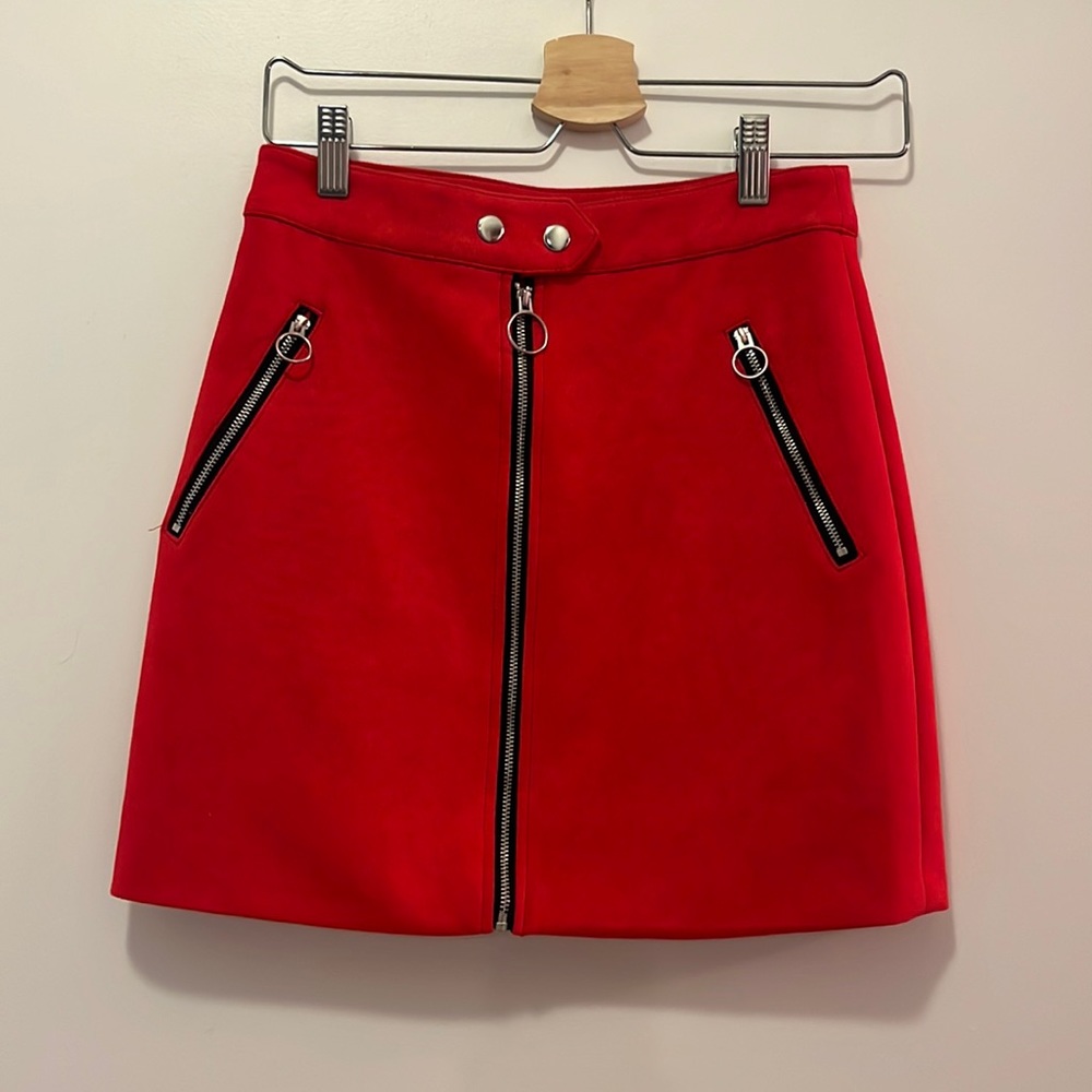 Red suede skirt